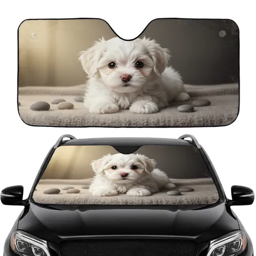 Fluffy White Maltese Puppy Cozy Knitted Blanket - Dog Lover Gift Car Sunshade