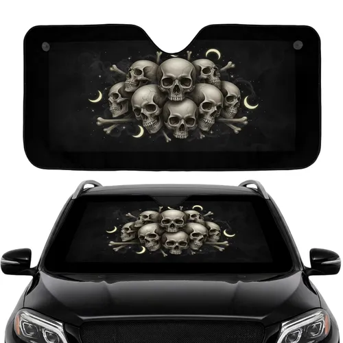 Skulls Crossbones Crescent Moons Stars - Macabre Gothic Cosmic Decor Gift Car Sunshade