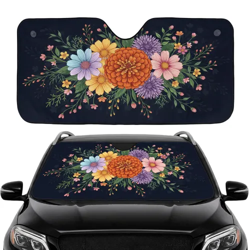 Zinnia Cosmos Daisy Aster Floral Foliage - Garden Lovers Car Decor Gift Car Sunshade