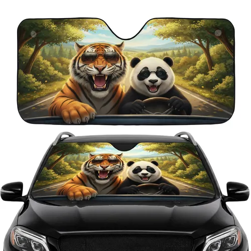 Roaring Tiger Panda Driving Duo - Adventure Road Trip Wildlife Lover Gift Car Sunshade