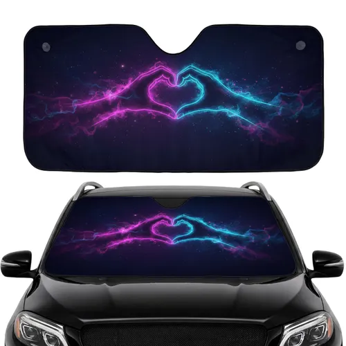 Neon Heart Hands Cosmic Glow - Love Relationship Gift for Couples Car Sunshade