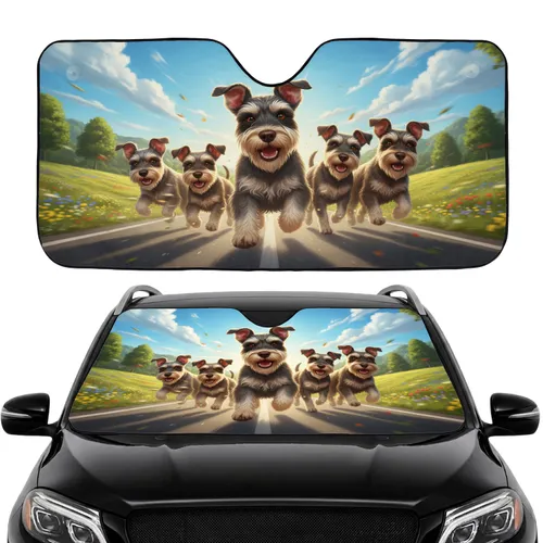 Miniature Schnauzer Dogs Open Road Journey - Dog Lover Car Travel Gift Car Sunshade