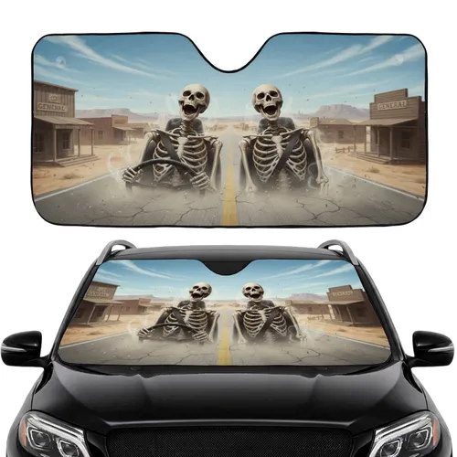 Joyful Skeletons Desert Highway Western Town - Road Trip Adventure Gift Car Sunshade