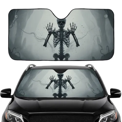 Skeletal Figure Trapped Shadowy Mist Barrier - Dark Car Decor Halloween Gift Car Sunshade