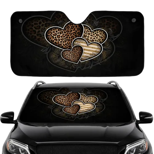 Four Leopard Cheetah Hearts Glitter Stripes - Everyday Wildlife Lover Gift Car Sunshade