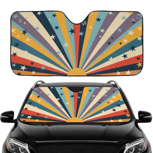 Vibrant Semi-Circle Rising Sun Celestial Stars Radiance - Celebration Road Trip Accessory Car Sunshade