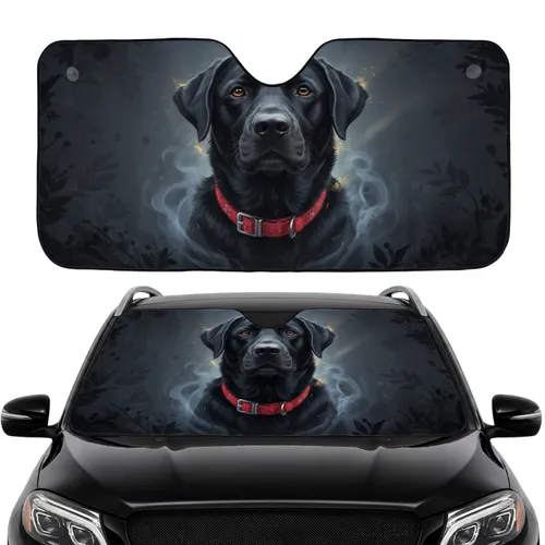 Majestic Black Labrador Retriever Red Collar - Vehicle Accessory Gift for Pet Owners Car Sunshade