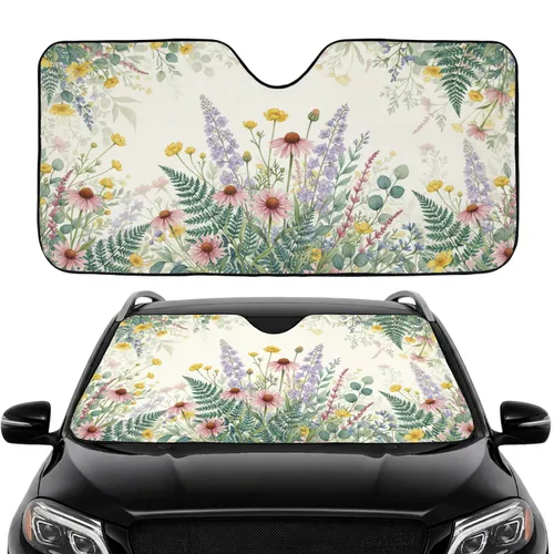 Lush Floral Wildflower Meadow Botanical Scene - Nature Inspired Car Decor Gift Car Sunshade