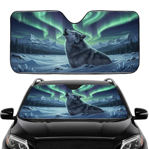 Majestic Howling Grey Wolf Arctic Mountain Aurora Borealis Night Sky - Wildlife Gift Car Sunshade