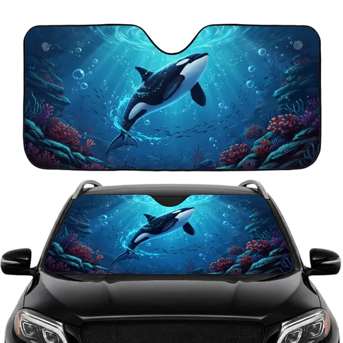 Majestic Orca Whale Luminous Vortex Deep Sea Coral - Ocean Lover Gift Car Sunshade