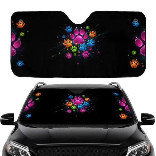 Dynamic Vibrant Glowing Paw Prints Nebula Ethereal Light Trails - Pet Parent Gift Car Sunshade