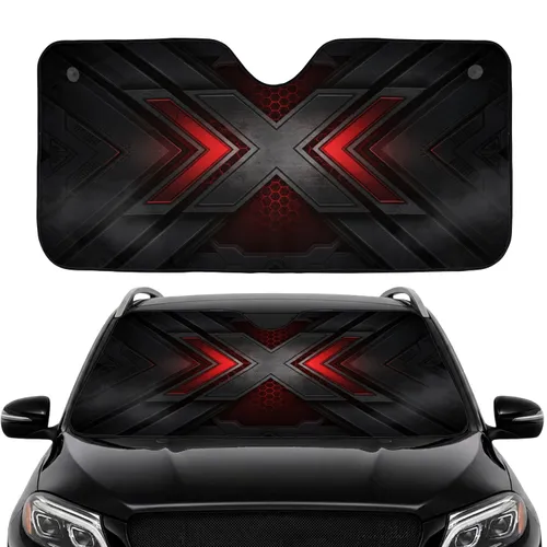 Industrial Metallic X Symbol Glowing Chevron - Futuristic Car Interior Accessory Gift Car Sunshade