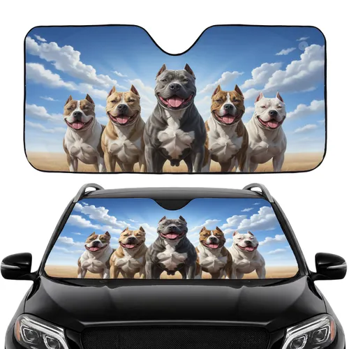 Five Happy Muscular American Bully Dogs Sky Clouds - Dog Lover Gift Car Sunshade
