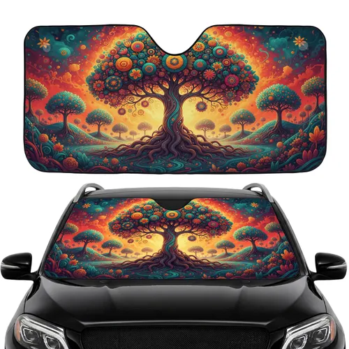 Tree of Life Roots Floral Circular Canopy Forest Landscape Sky - Car Decor Gift Car Sunshade