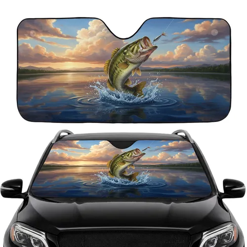 Largemouth Bass Leaping Water Lake Scene - Wildlife Lover Fishing Enthusiast Gift Car Sunshade