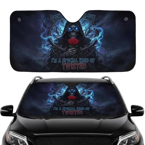Grim Reaper Skull Glowing Eyes Crimson Rose Gothic Twisted - Dark Fantasy Lifestyle Gift Car Sunshade