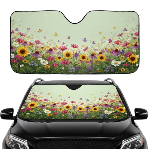 Wildflower Butterfly Meadow Cosmos Coneflower Sunflower Daisy - Nature Lover Gift Car Sunshade