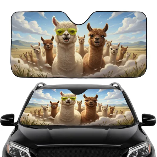 Fluffy Alpaca Sunglasses Jovial Alpaca Group Rolling Hills - Wildlife Lover Gift Car Sunshade