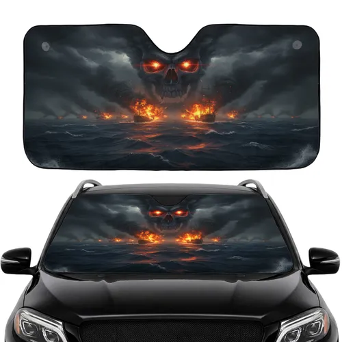 Dark Sea Skull Cloud Burning Ships Naval Battle - Fantasy Lover Gift Car Sunshade