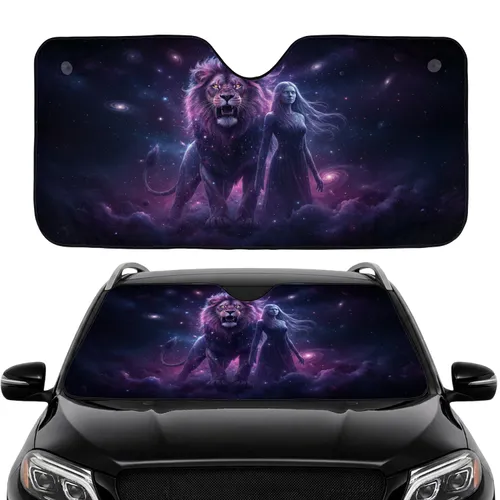 Luminous Roaring Celestial Lion Ethereal Figure Deep Space Nebula - Fantasy Lover Car Decor Gift Car Sunshade