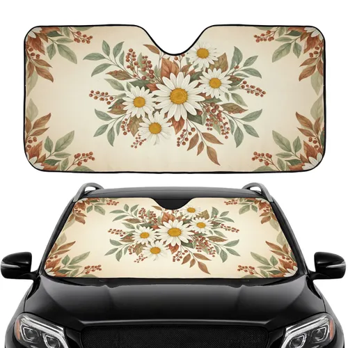 Daisies Berries Leafy Branches Botanical - Car Decor Gift Car Sunshade