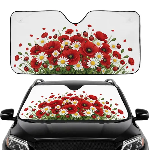 Ladybug Poppy Daisy Field - Vibrant Summer Bloom Car Decor Car Sunshade