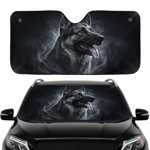 German Shepherd Dog Head Dark Smoke Mist - Wildlife Lover Gift for Dog Owners Car Sunshade