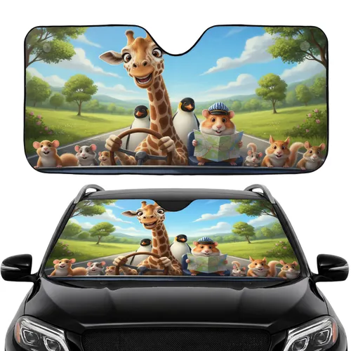 Giraffe Hamster Penguin Adventure Road Trip - Wildlife Lover Travel Gift Car Sunshade