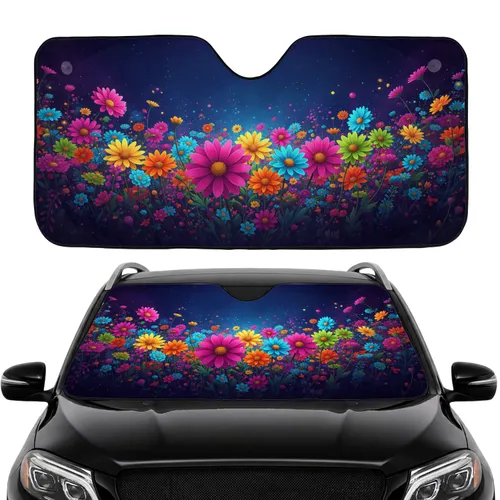 Vibrant Daisy Fantasy Flowers Starlit Void - Everyday Travel Accessory Gift Car Sunshade