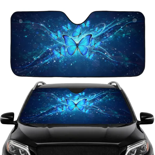 Realistic Seven Glowing Blue Butterflies Translucent Wings Ethereal Nature Decor Car Sunshade