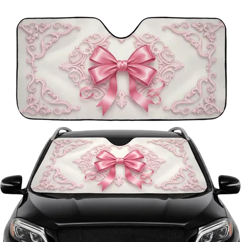 Magnificent Pink Satin Bow Ornate Rococo Scrollwork - Car Decor Gift for Her Car Sunshade