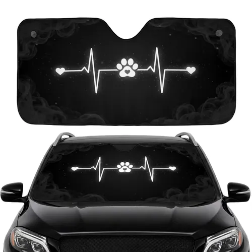 Pulsating ECG Heartbeat Paw Print Heart Swirling Smoke Mist - Pet Lover Gift Car Sunshade