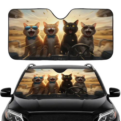 Singing Cat Drivers Adventure - Road Trip Fun Gift Car Sunshade