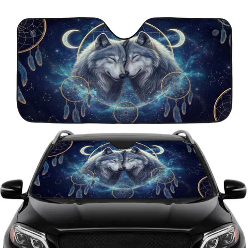Majestic Wolves Dreamcatchers Glowing Moons - Celestial Lover Gift Car Sunshade