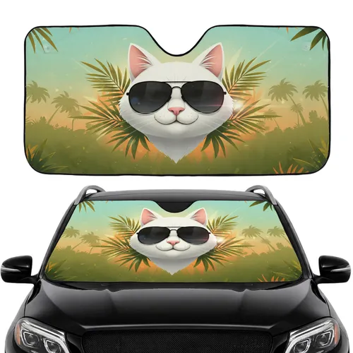 White Cat Aviator Sunglasses Tropical Jungle - Summer Road Trip Cat Lover Car Sunshade