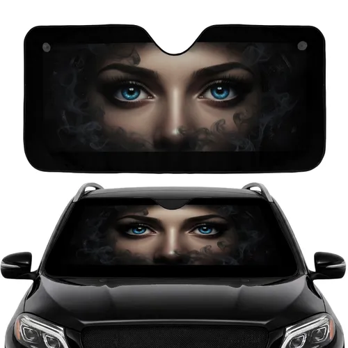 Luminous Blue Eyes Shadowy Face Atmospheric Cosmic Realm - Dramatic Style Accessory Car Sunshade