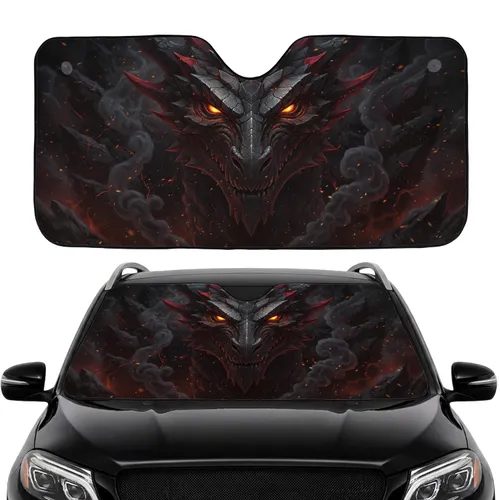 Menacing Fiery Dragon Face Glowing Eyes - Fantasy Creature Lover Gift Car Sunshade