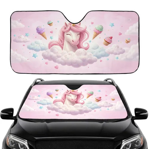 Unicorn Clouds Ice Cream Cupcakes Sparkling Stars Hearts - Fantasy Lover Gift Car Sunshade