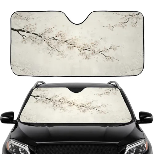 Realistic White Cream Cherry Blossoms Petals Dark Branches - Car Decor Gift Car Sunshade