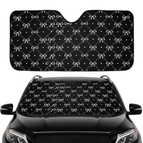 White Bows Dots Quilted Diamond Grid - Vehicle Interior Decor Car Sunshade