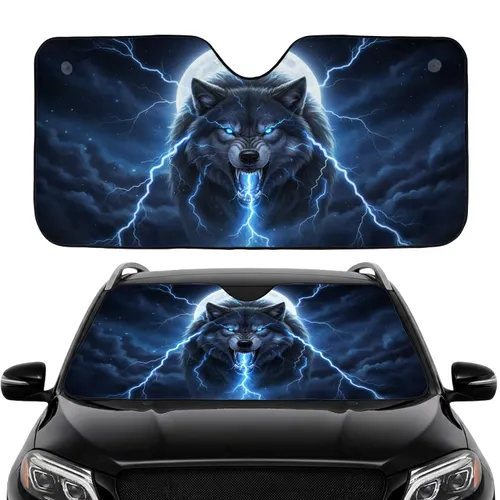 Ferocious Wolf Lightning Full Moon Cosmic Sky - Wolf Lover Gift Car Sunshade