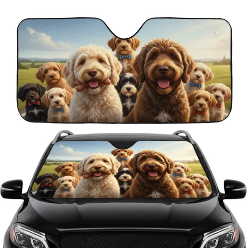 Golden Doodle Labradoodle Family Puppies Road Trip Adventure - Pet Lover Gift Car Sunshade