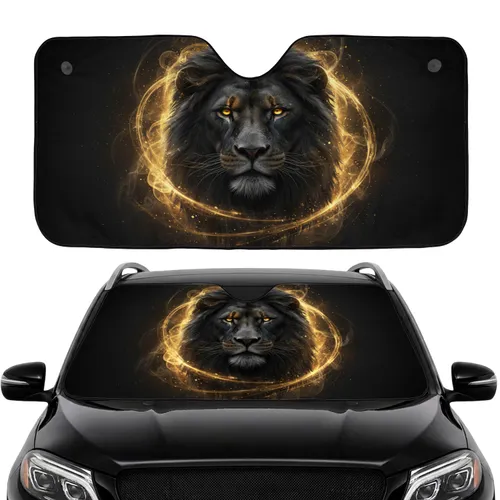 Majestic Black Lion Golden Eyes Energy Tendrils - Fantasy Wildlife Lover Gift Car Sunshade
