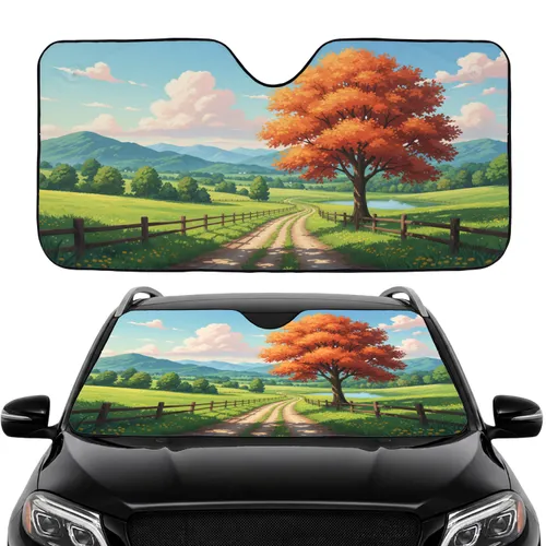 Autumn Tree Dappled Path Countryside Vista - Nature Lover Gift Car Sunshade