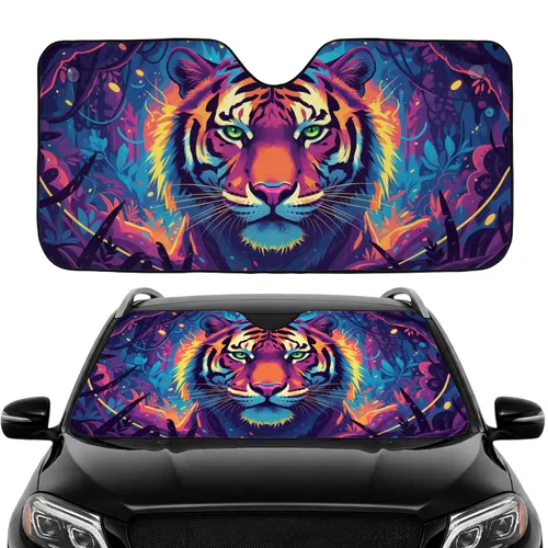 Powerful Tiger Green Eyes Pink Nose Jungle Flora Wildlife Lover Gift Car Sunshade