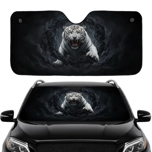 Powerful White Tiger Roaring Front Paw Dark Smoke Vortex Wildlife Lover Gift Car Sunshade