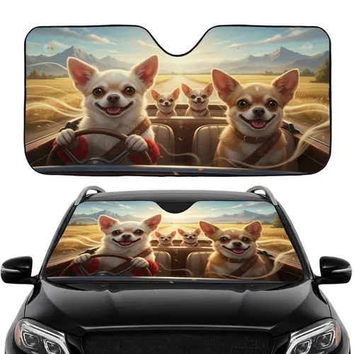 Chihuahua Dog Pack Road Trip Adventure - Dog Lover Travel Essentials Gift Car Sunshade