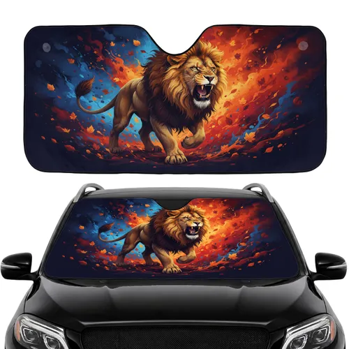 Majestic Dynamic Roaring Lion Fiery Golden Mane - Wildlife Nature Lover Gift Car Sunshade