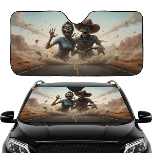 Grotesque Zombie Couple Desert Highway Scene - Horror Fan Collectible Gift Car Sunshade