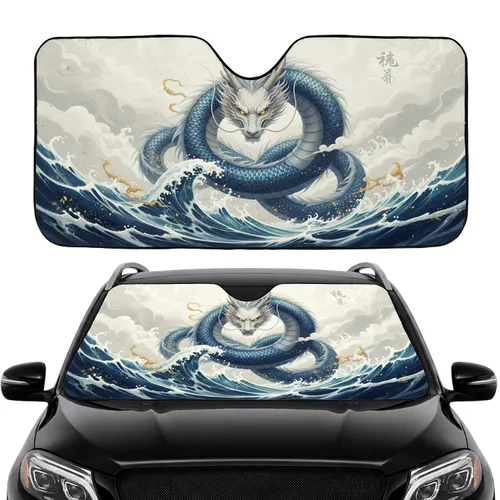 Eastern Dragon Coiling Waves Piercing Eyes Eastern Glyphs - Fantasy Decor Mythology Lover Car Sunshade